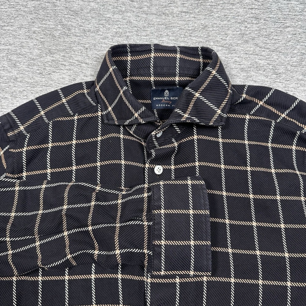 Emanuel Berg Shirt Mens Size 16.5 Large Check Long Sleeve Button Up Poland